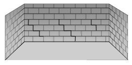 concrete brick wall with 3 stair step cracks